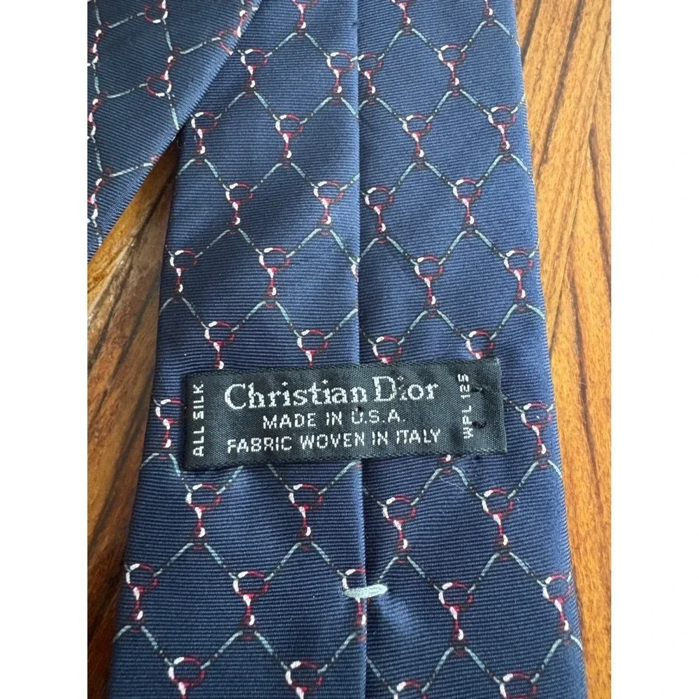 Christian Dior Necktie Mens Blue Silk Patterned Made In USA Italy Fabric